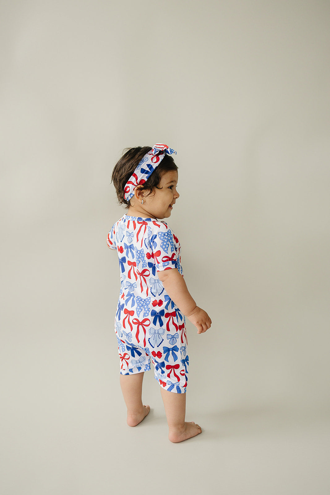 Bamboo Shorty Romper | Red-White & Bows