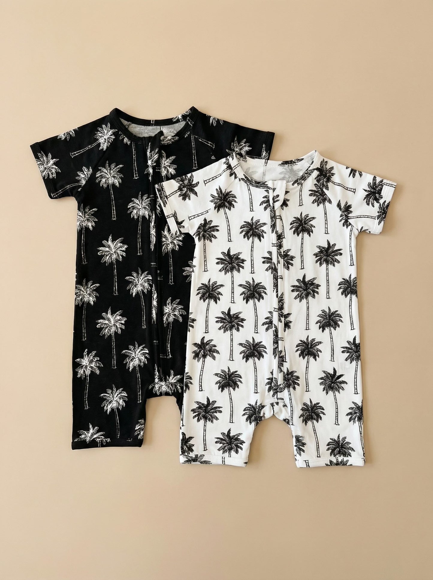 Bamboo Shorty Romper | Palm Style White
