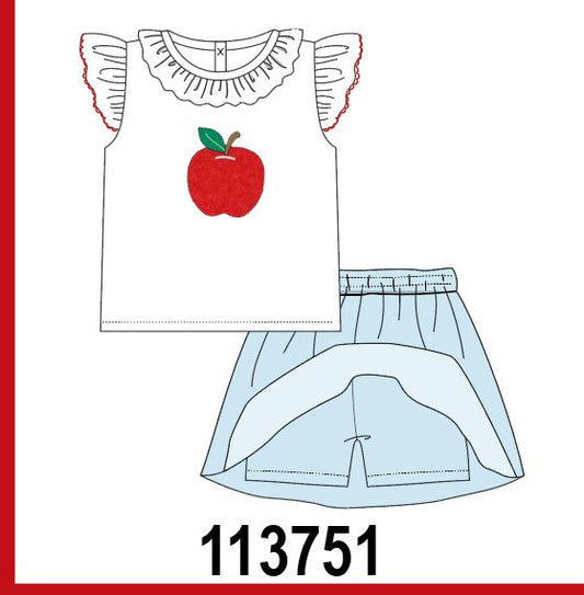 Blue Apple Applique Skorts Set