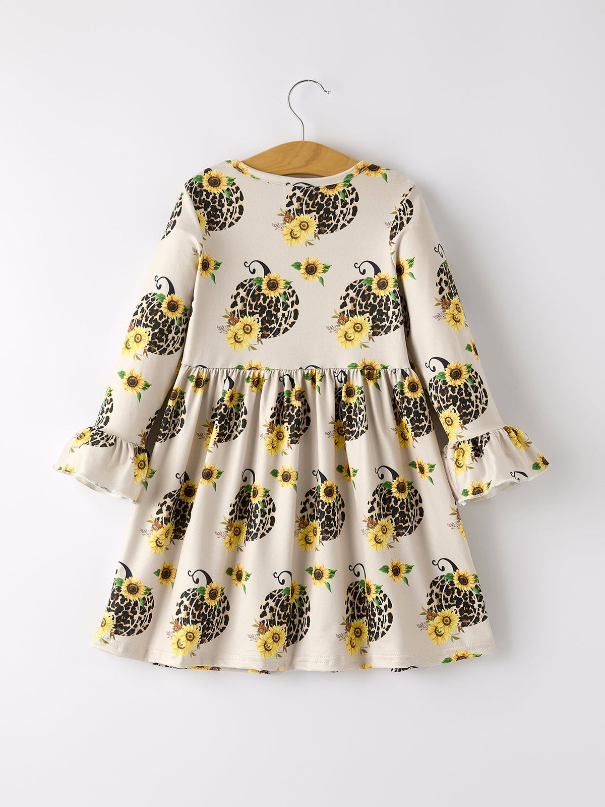 Fall Pumpkin Leopard Print Autumn Girls Ruffle Two-Piece Dress