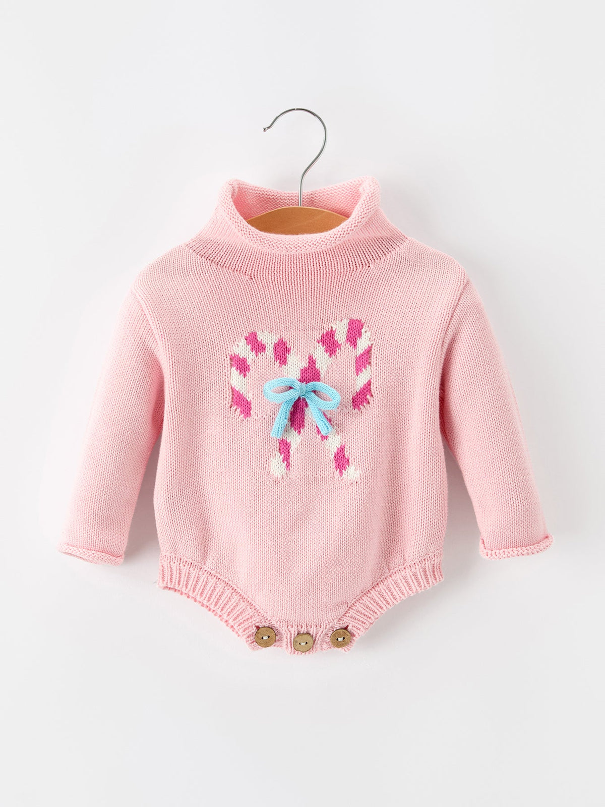 Christmas Candy Cane Bow Knit Baby Girls Romper