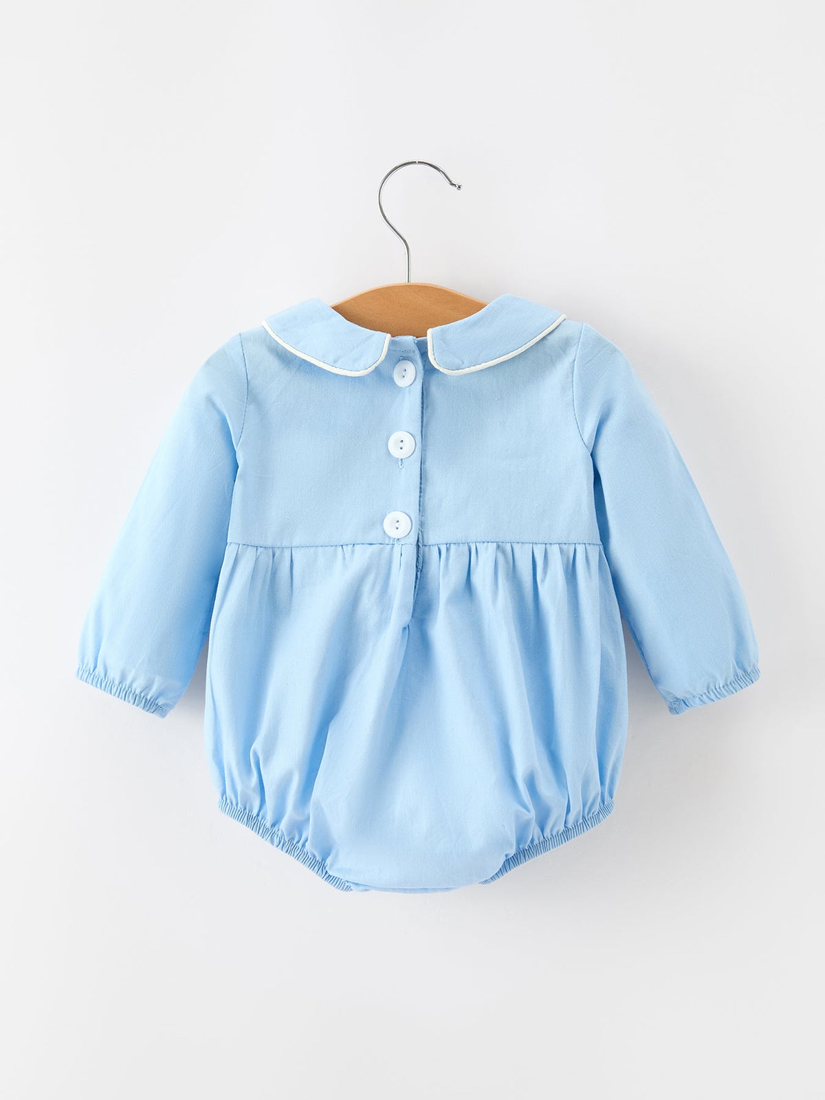 Christmas Nativity Embroidered Baby Boy Blue Smocked Romper