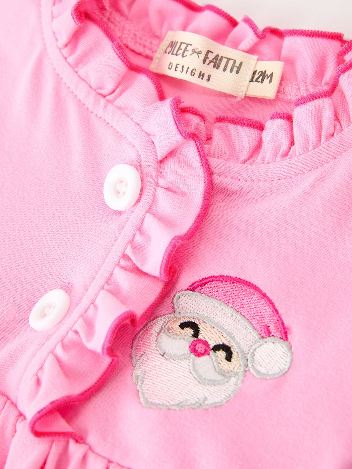 Baby Girls Christmas Santa Embroidered Ruffle Bubble Romper