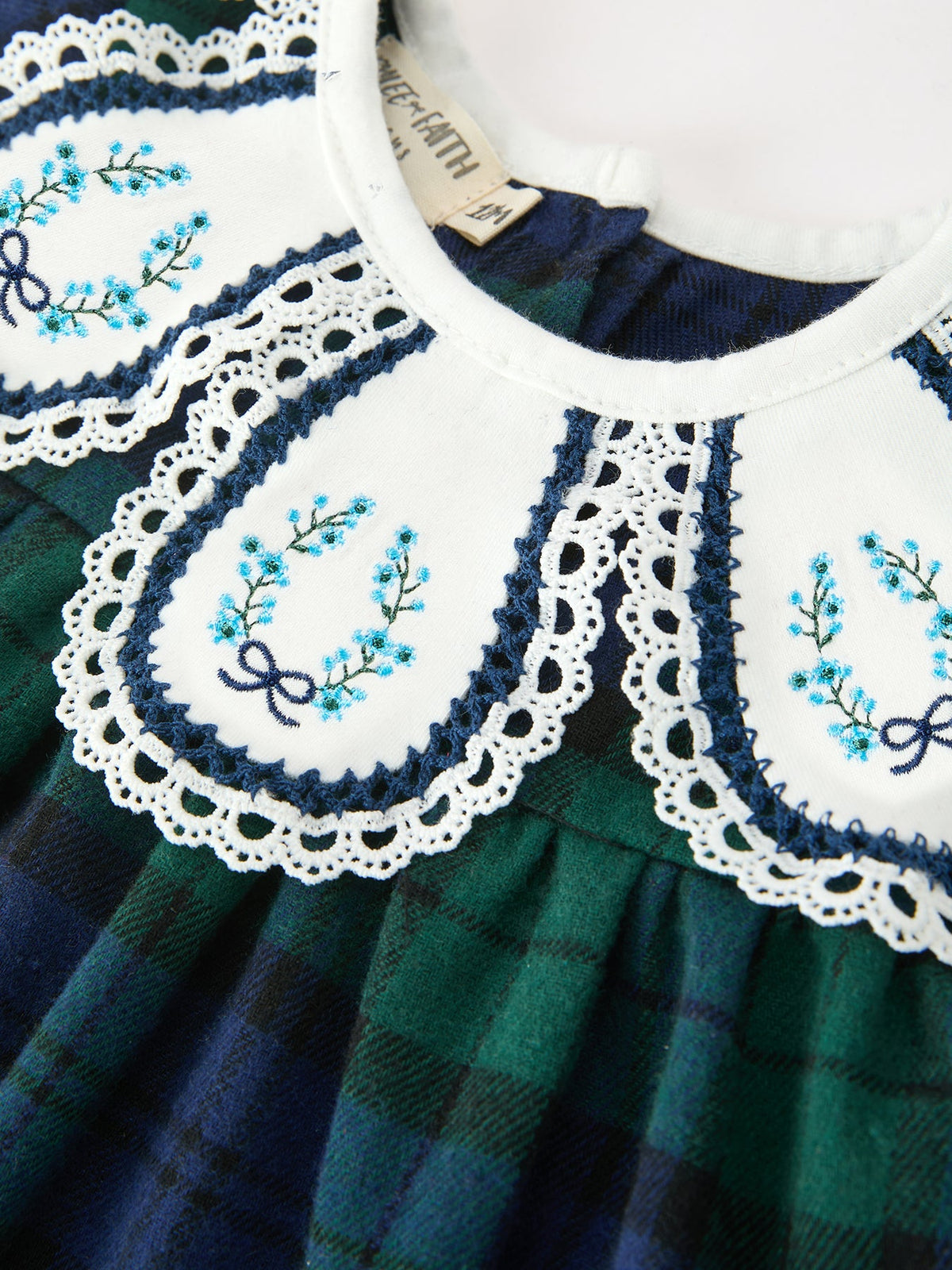 Christmas Girls Green & Navy Plaid Embroidered Bloomer Set