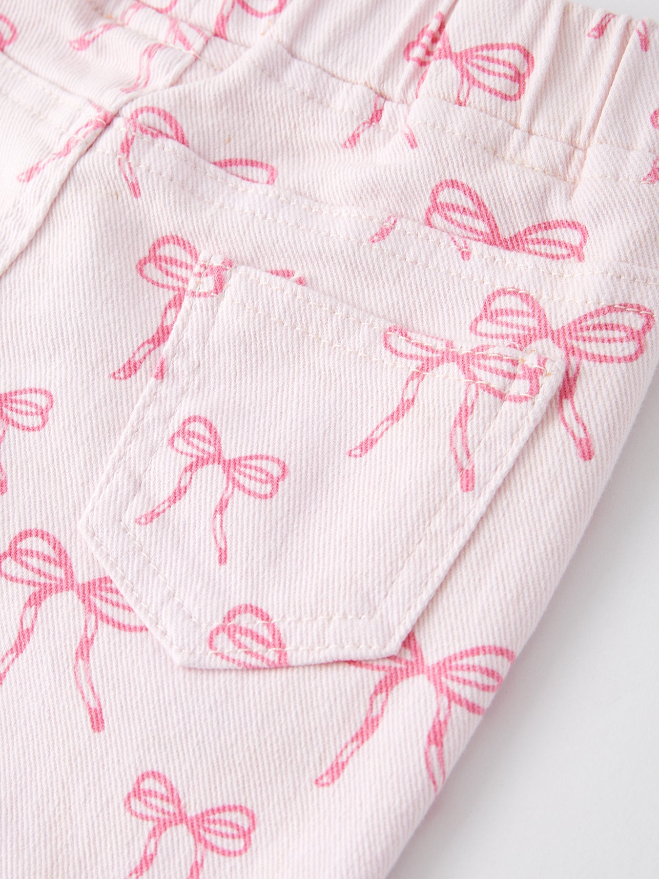 Fall Girls Pink Bow Print Elastic Flared Jeans Denim pant