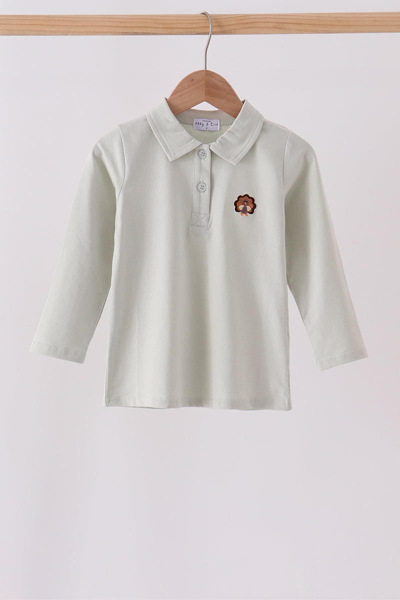 Sage turkey embroidery shirt
