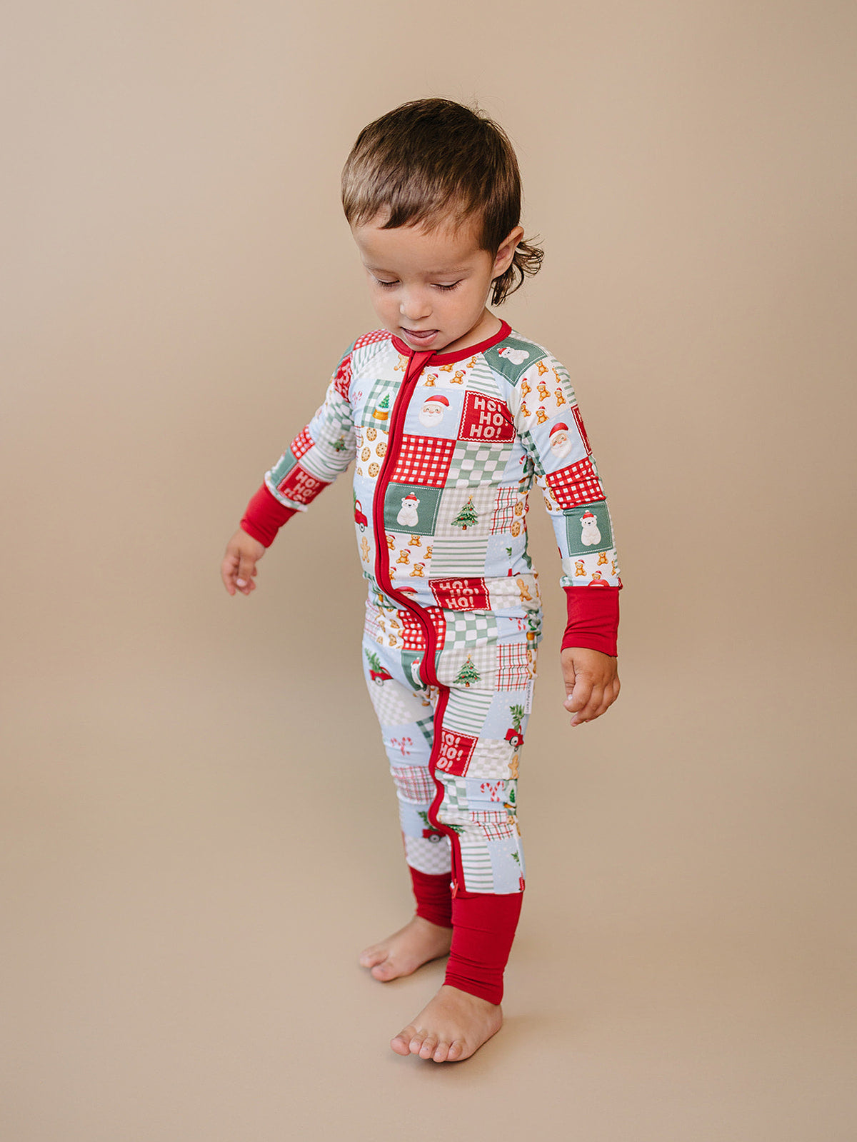 Bamboo Zip Romper | Christmas Patchwork