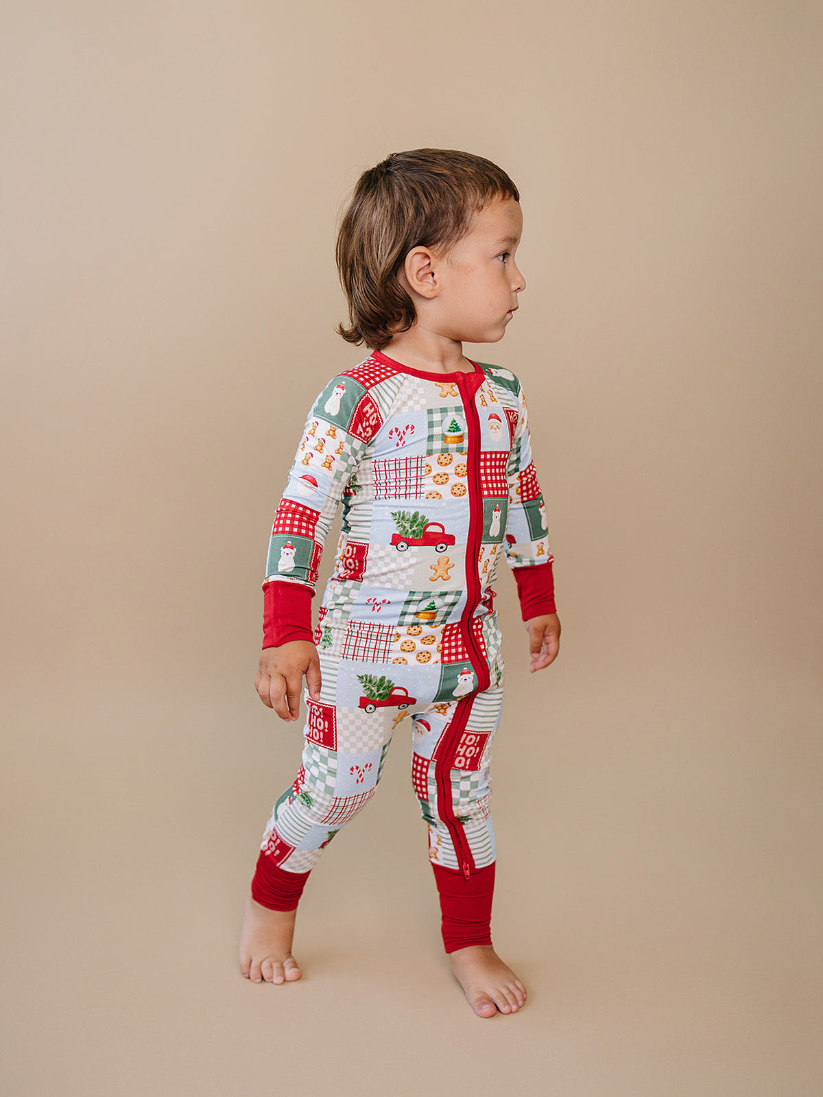 Bamboo Zip Romper | Christmas Patchwork