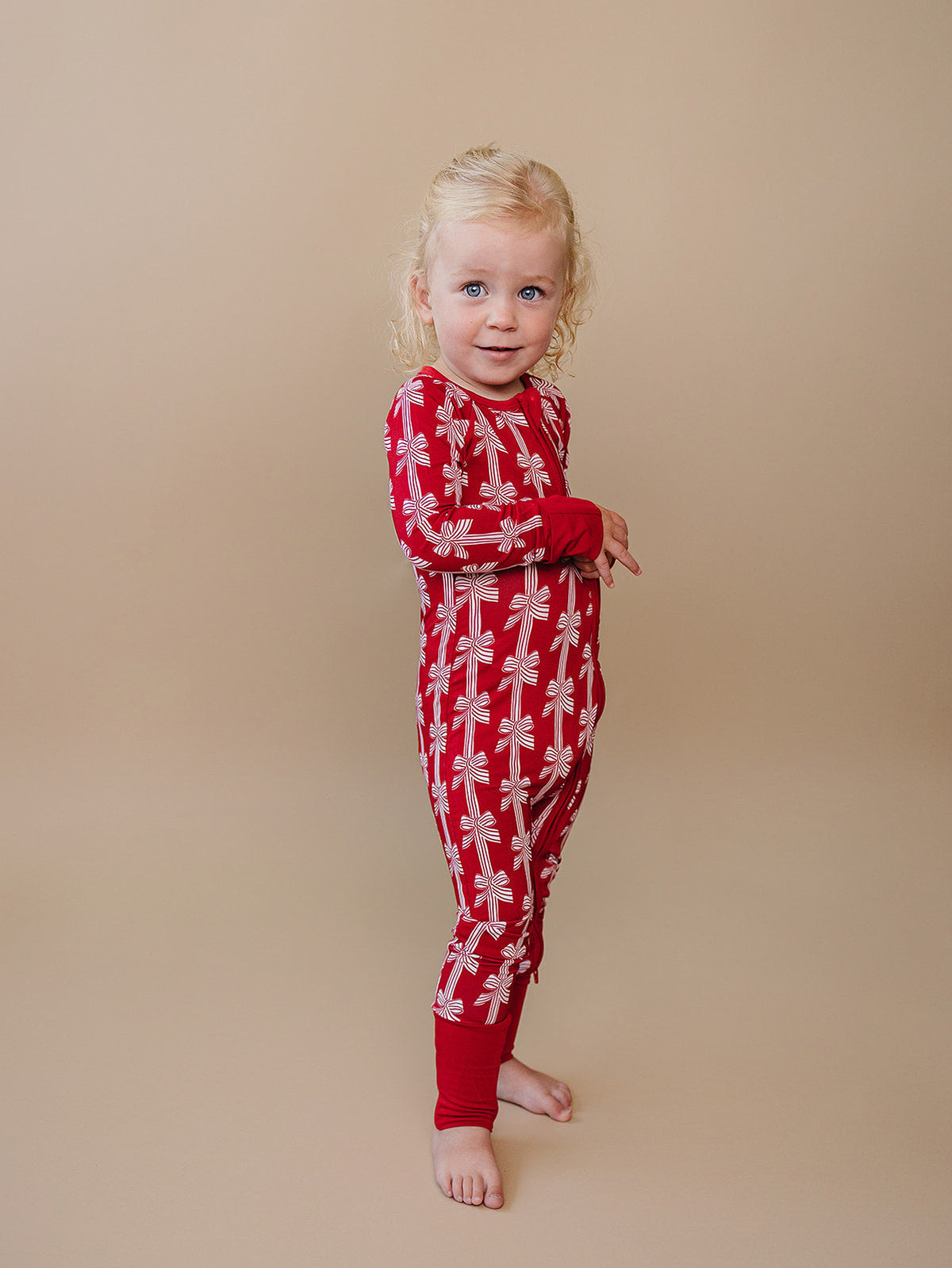 Bamboo Zip Romper | Red Bows
