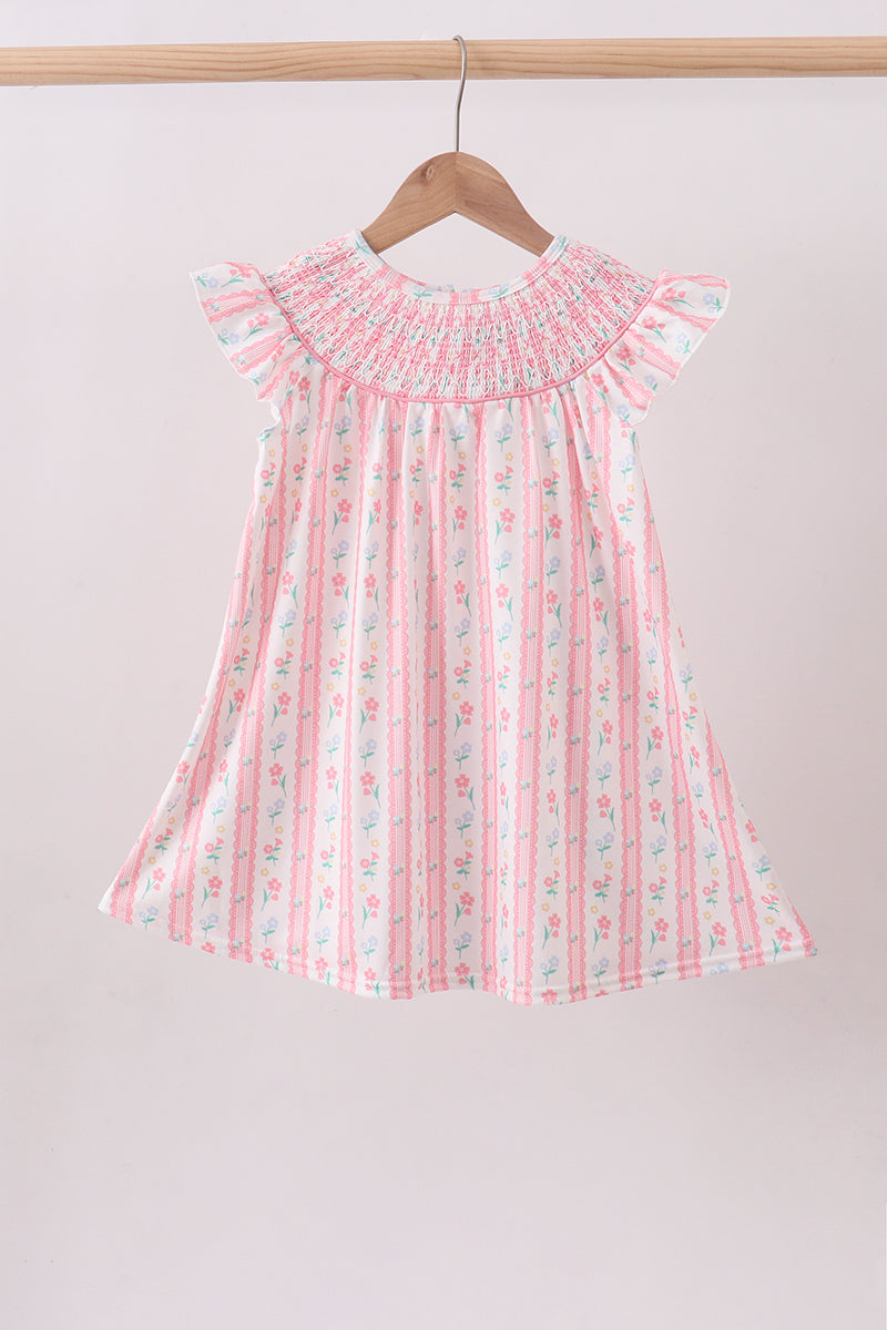 Blush floral smocked ruffle dress