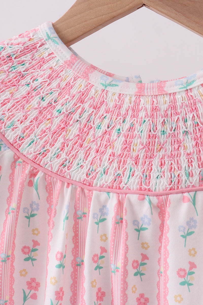 Blush floral smocked ruffle dress