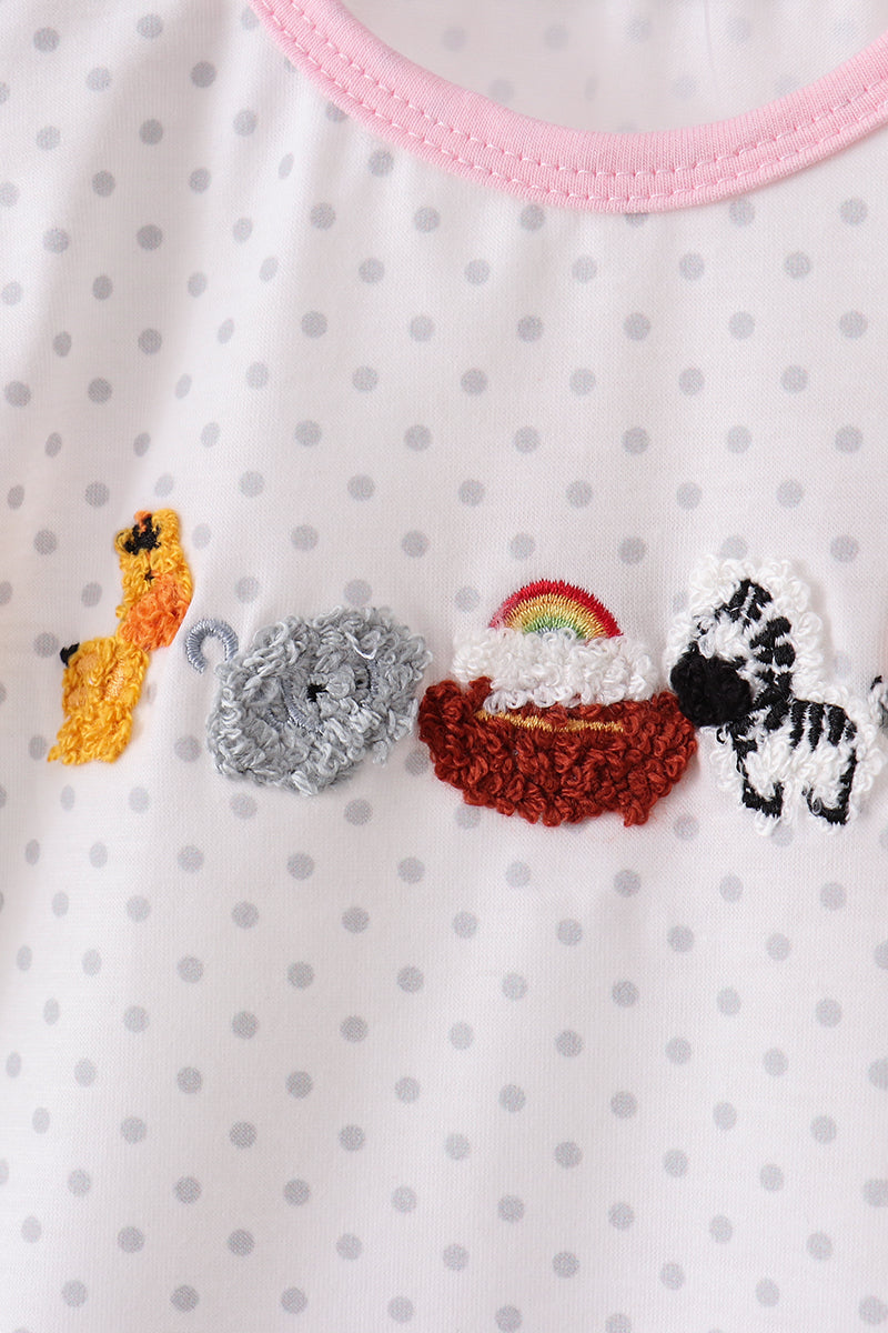 Pink Noah's Ark french knot ruffle bloomer set