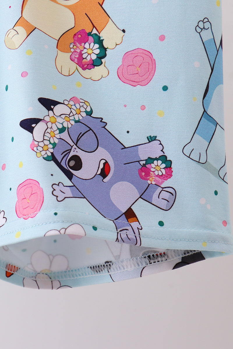 Blue character floral bamboo pajama set