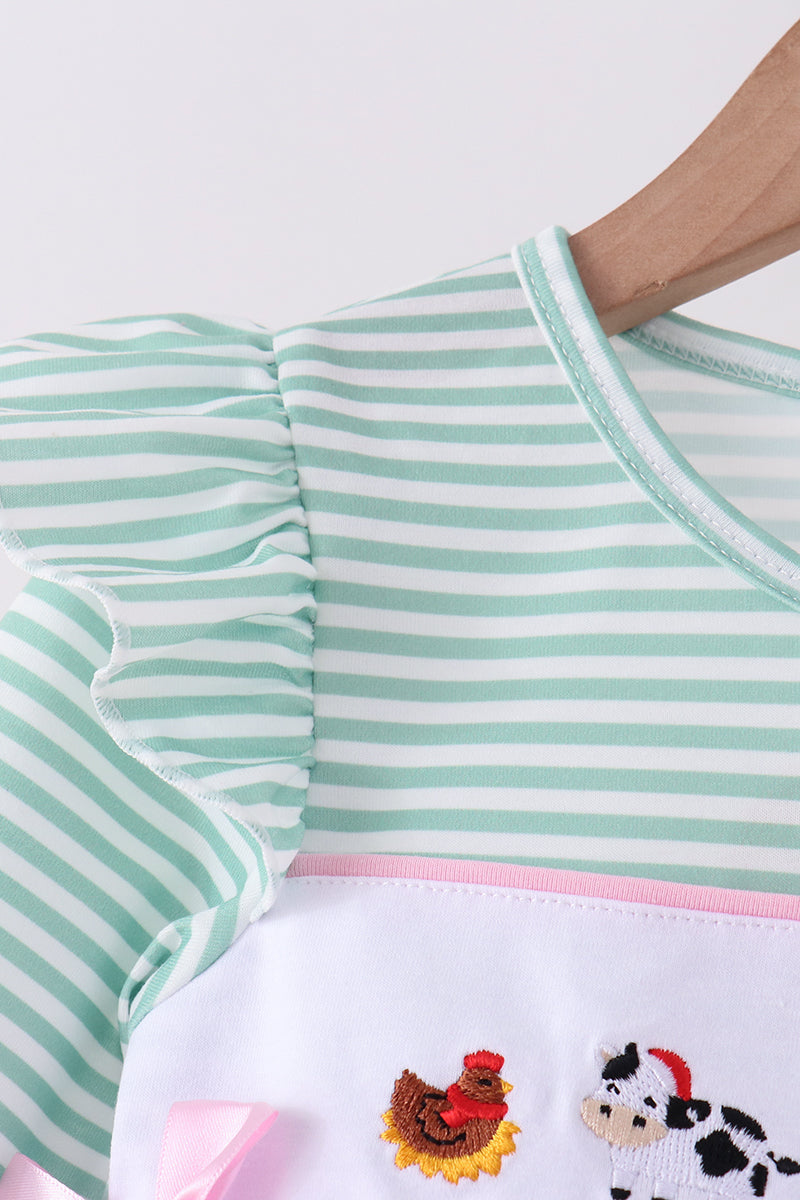 Green Farm Embroidery Stripe Pants Set