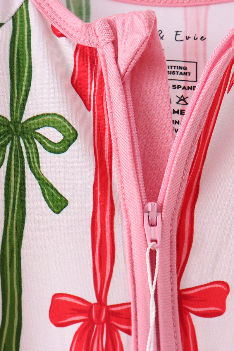Pink Bow Zip Bamboo Romper