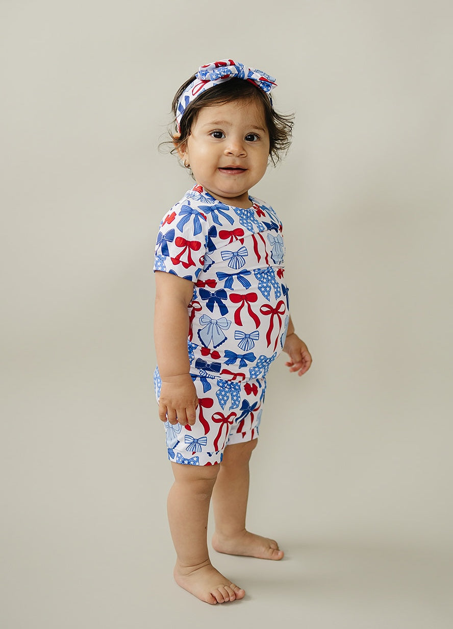 Bamboo Shorts Set | Red-White & Bows