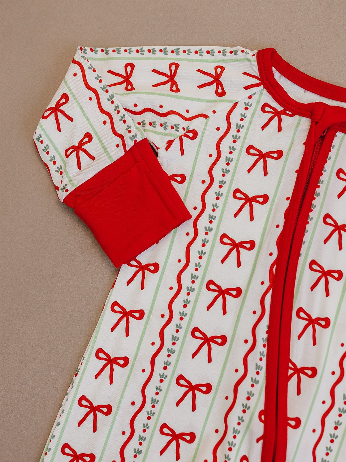 Bamboo Zip Romper | Christmas Bows
