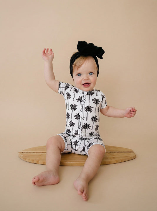 Bamboo Shorty Romper  | Palm Style White